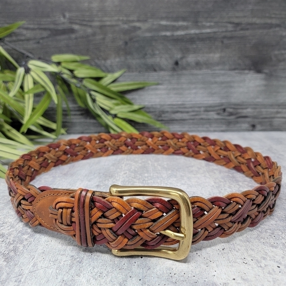 Vintage Lands' End | Shades of Brown Leather Woven Belt 37" Total Length